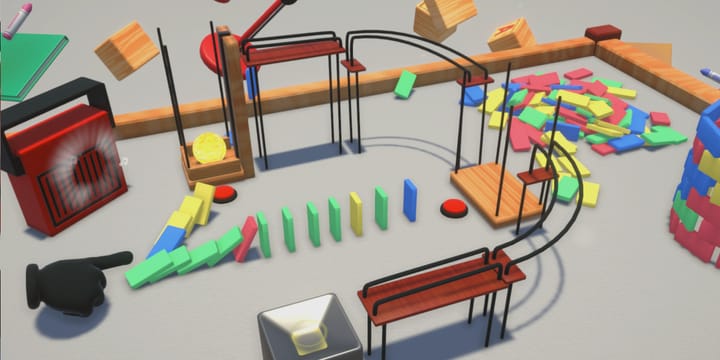 Dumbino: Domino effects in a bite-sized physics playground